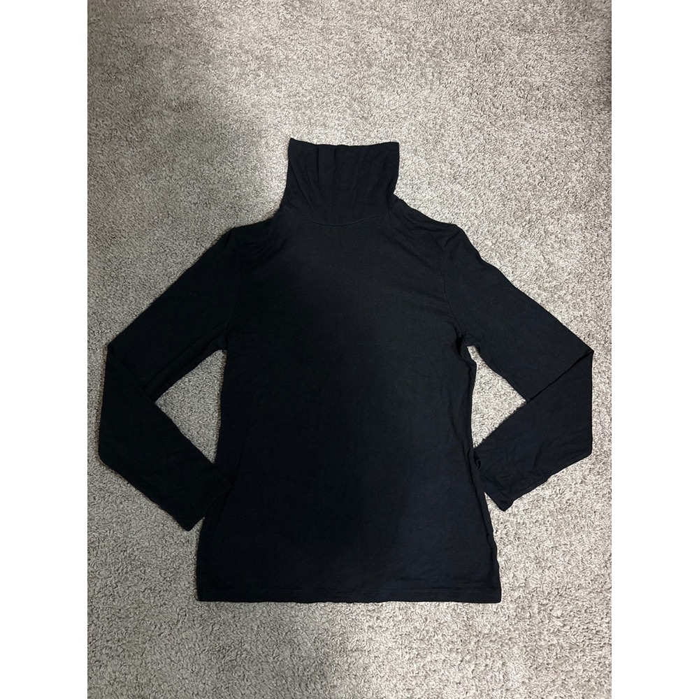 Merona Womens Black Long Sleeve Turtleneck Top Modal Cotton Blend Size M